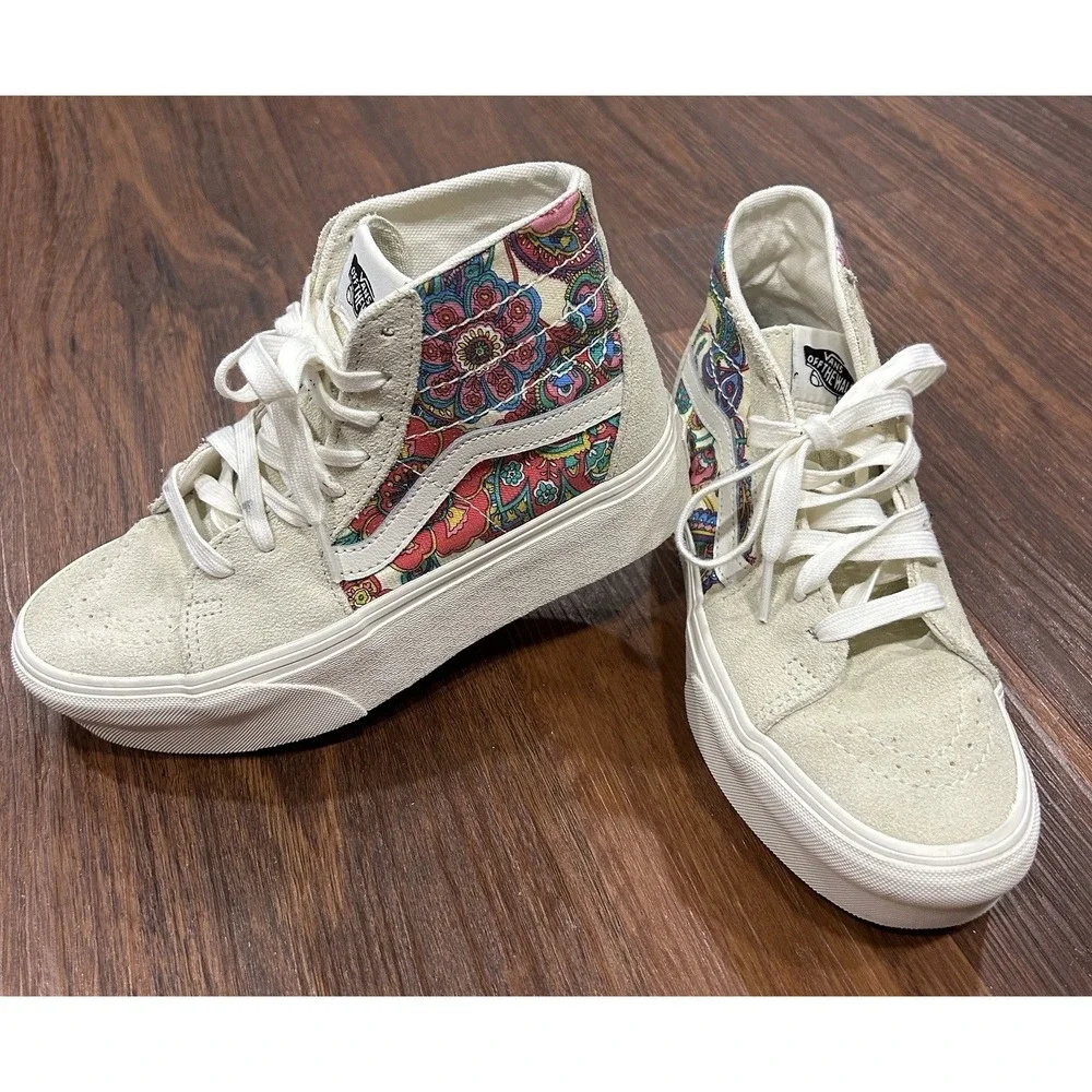 Vans Sk8-Hi Tapered‎ Paisley Bloom Turtledove Platform Womens 6.5 Hipster Boho